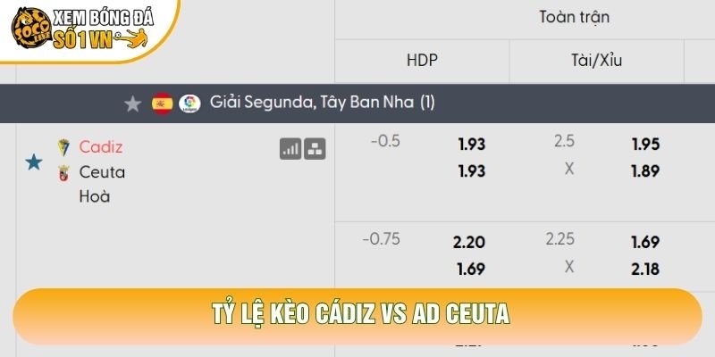 Tỷ lệ kèo Cádiz vs AD Ceuta Tỷ lệ kèo Cádiz vs AD Ceuta