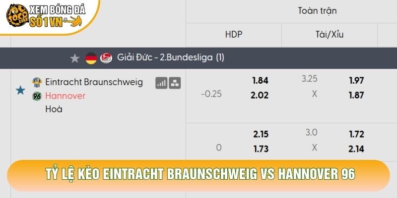 Tỷ lệ kèo Eintracht Braunschweig vs Hannover 96