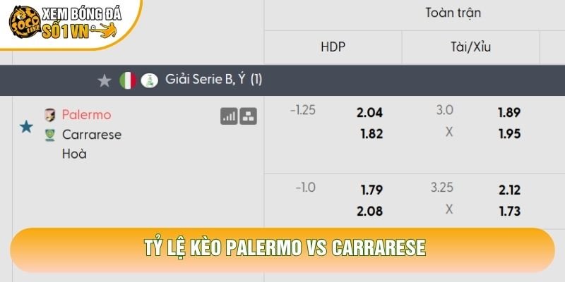 Tỷ lệ kèo Palermo vs Carrarese